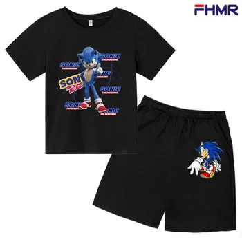 2021 Băieți Haine De Vară Pentru Copii Baby Sonic Tricou Desene Animate Pantaloni Scurți Băiat Tinuta Sport Costum Imbracaminte Copii Set 4 5 6 7 8 9-14 Ani