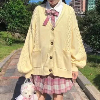 2021 Noi Dulce Fată Drăguță Pulover Tricotat Leneș Colegiul Stil Liber Maneca Harajuku Fata JK Uniformă Pulover Haina