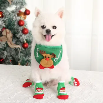 4 BUC Pisică Câine Șosete Non-Alunecare Pantofi de Crăciun Festival Tematice Țesute Laba Protector de Tricotat Consumabile pentru animale de Companie pentru Podea Interior