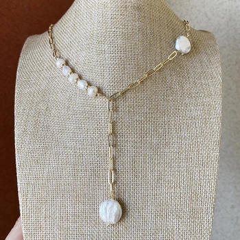 5 bucati naturale pearl colier 18K placat cu lanț de alamă cu perle naturale colier Swether colier 90139