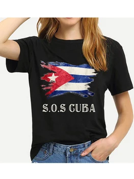 Bumbac SOS Cuba Pavilion T Cămașă Femei Îmbrăcăminte Fata Topuri Cuba Grafic Tricouri Bluze Supradimensionate Vintage Unisex Maneci Scurte Tee