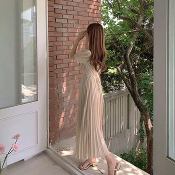 Coreean Singură Bucată Subțire Elegant De Moda Rochie De Birou Doamnă Franceză Cutat Șifon Dress 2021 Noi De Vara Femei Rochie Midi Rochii