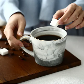 De lux Europene Marmură Cereale Ceramică Sticlă Ceașcă de Cafea Cani Lapte 1 buc Gri Roz mic Dejun Portelan Cana Fierbinte Creativ Cadou de Nunta
