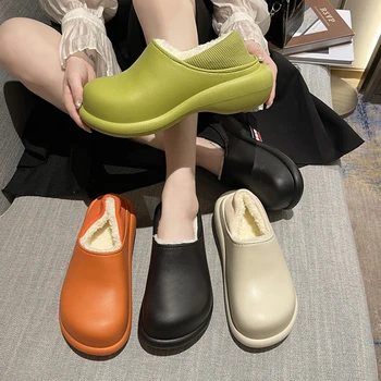Femei De Iarnă, Papuci, Pantofi De Cald Moda Impermeabil Tocuri Joase Platforma De Bumbac Papuci Cu Talpă Groasă De Pluș Non-Alunecare De Interior, În Aer Liber