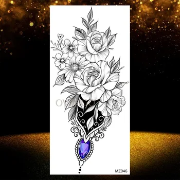 Henna Neagră Floare Trandafir Tatuaj Temporar Pentru Femei Dantelă Bijuterii False Autocolant Tatuaj Nunta Indian Body Art Pandantiv Tatuaj Machiaj