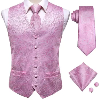Hi-Cravată Bleumarin Floral Paisley Silk Mens Slim Vestă, Cravată Set Pentru a se Potrivi Rochie de Mireasa 4BUC Vesta cu Cravata, Batista Buton Set