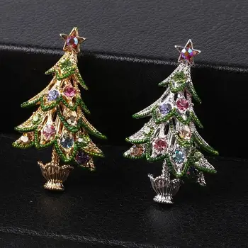 Kleurrijke Lichtmetalen Kerstboom Brose Voor Vrouwen Strass Epocă Ace Sieraden Modul Pak Jurk Accesorii
