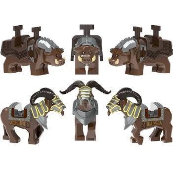 MOC Medieval Vechi de origine Animală Soldat Cavaler Muntele Bloc Mare, cu Coarne de Cerb, Capră, Porc, Lup Model Cărămizi Accesorii Jucărie C301
