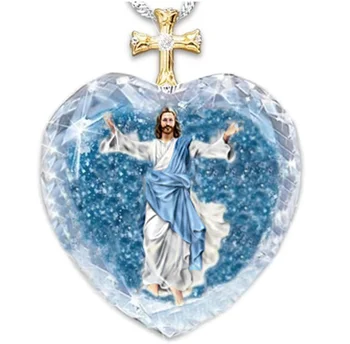 Moda În Formă De Inimă De Cristal De Sticlă Cruce Creștină Isus Pandantiv Colier Feminin Bijuterii Religioase Amuleta Accesorii De Petrecere, Cadou