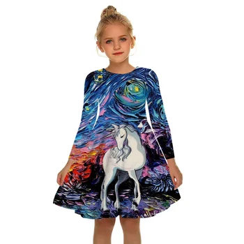 Noi 3D Imprimate Unicorni de Vară pentru Copii Fete Copii Rochie de Petrecere de Moda Casual 3D de Imprimare Rochii Lungi de Toamnă de zi cu Zi, de Agrement și Îmbrăc
