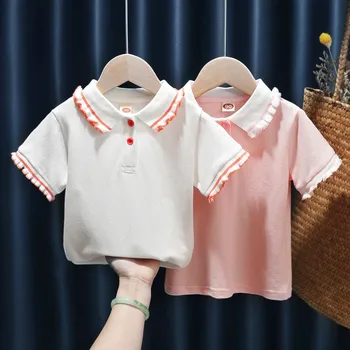 Noua Fata Uniforme Școlare Tricouri Polo pentru Copii Bluza Haine de Vara din Bumbac cu Mânecă Scurtă Tricou Copii Topuri Fete pentru Copii 1-8 Ani