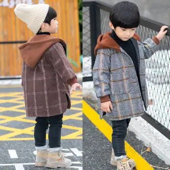 Noua Moda de Iarnă Jachete din Lână Uza de Vârstă Pentru 2T-de 10 Ani Haine pentru Copii cu Gluga Îmbrăcăminte exterioară Cald Carouri Copil Haine Copii
