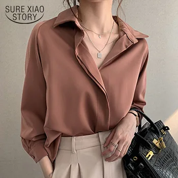 Plus Dimensiune Tricou Vrac coreean Haine de Toamna Femei 2021 Bluze de Moda Solidă Maneca Lunga Bluza Simpla OL Feminin Blusa 11193