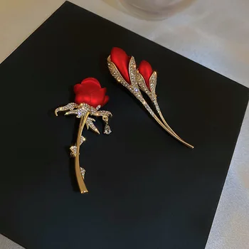 RINHOO Rafinat Stras Floare Trandafir Broșe pentru Femei Elegante Tulip Email Pin Banchet de Nuntă Brosa Bijuterii de Înaltă Calitate